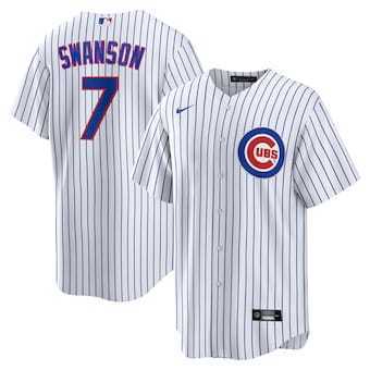 Men's Chicago Cubs #7 Dansby Swanson White Cool Base Stitched Baseball Nike Jersey Dzhi